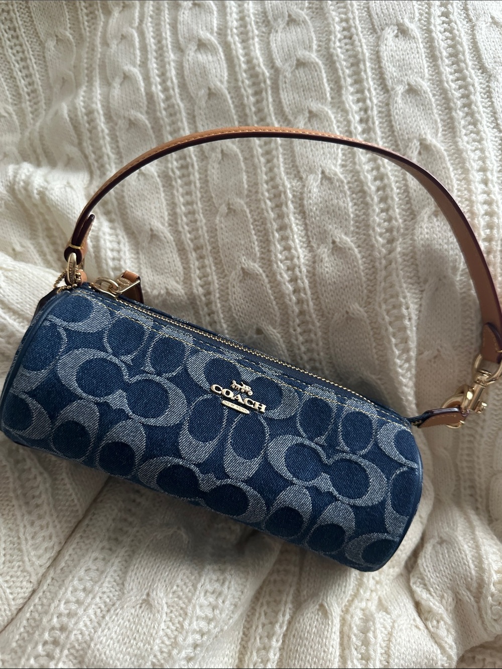 Coach Denim Signature Mini Barrel Bag with Tan Leather Strap - Picture 16 of 16